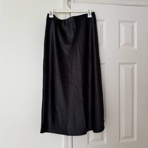 Black satin midi skirt